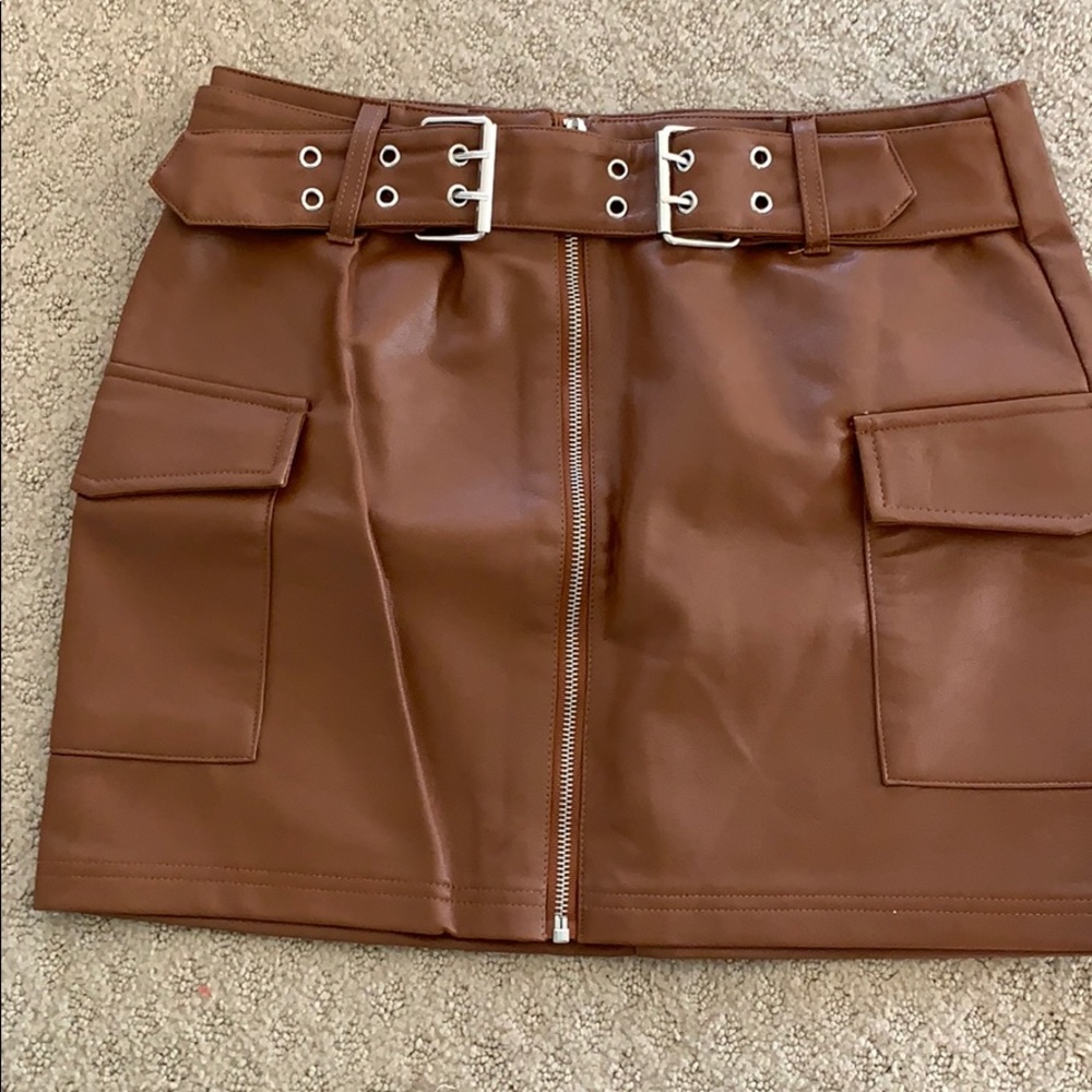 Brown faux leather skirt